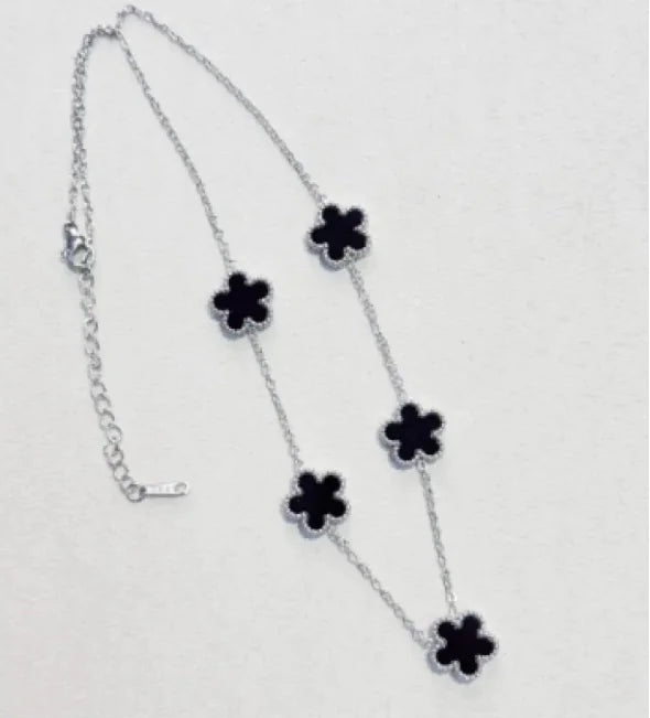 Elegant Five-Leaf Flower Jewelry Set – Titanium Steel Bracelet, Necklace & Stud Earrings