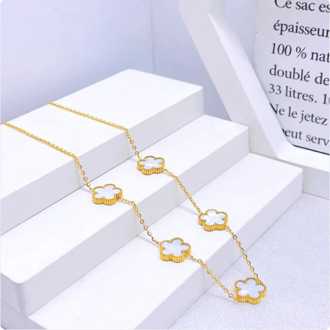Elegant Five-Leaf Flower Jewelry Set – Titanium Steel Bracelet, Necklace & Stud Earrings