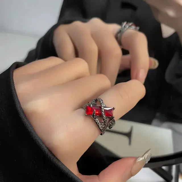 Gothic Red Glaze Butterfly Ring