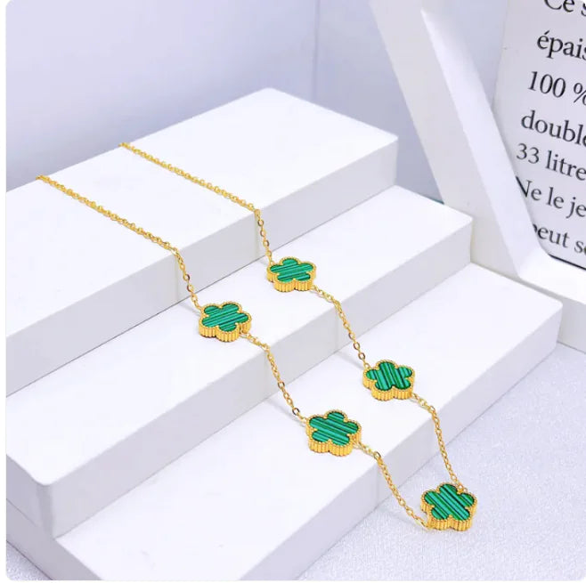 Elegant Five-Leaf Flower Jewelry Set – Titanium Steel Bracelet, Necklace & Stud Earrings