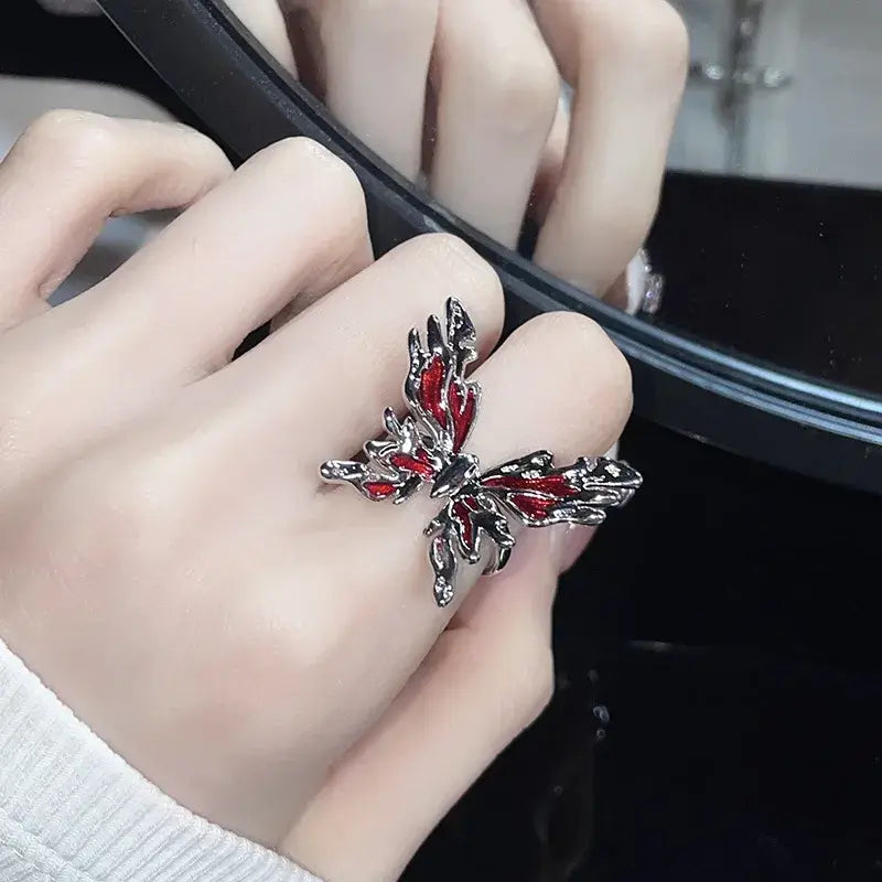 Gothic Red Glaze Butterfly Ring