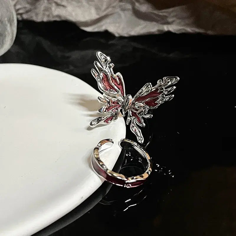 Gothic Red Glaze Butterfly Ring