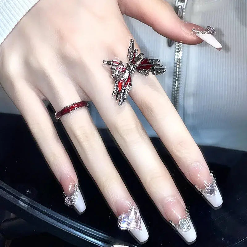 Gothic Red Glaze Butterfly Ring