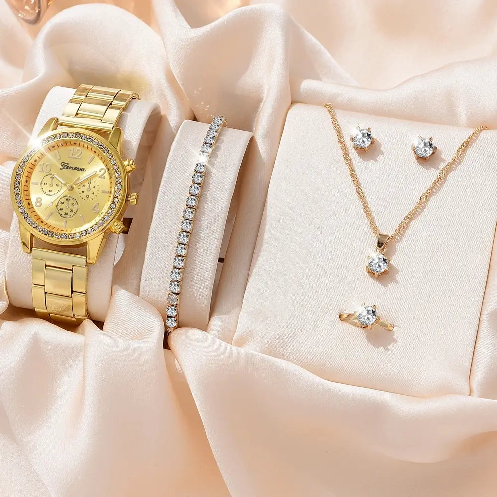 6-Piece Luxury Women's Watch and Jewelry Set
