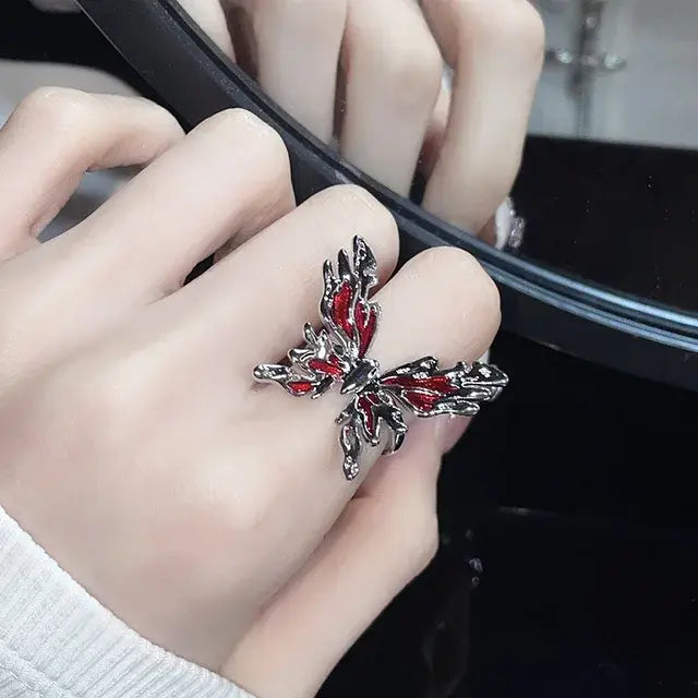 Punk Hiphop Red Drop Glaze Ring for Women Party Jewelry Men Trendy Gothic Butterfly Finger Ring Party Jewellery Gift