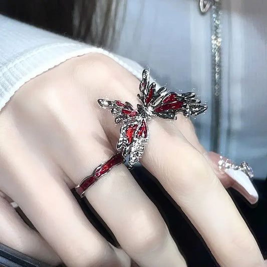 Punk Hiphop Red Drop Glaze Ring for Women Party Jewelry Men Trendy Gothic Butterfly Finger Ring Party Jewellery Gift
